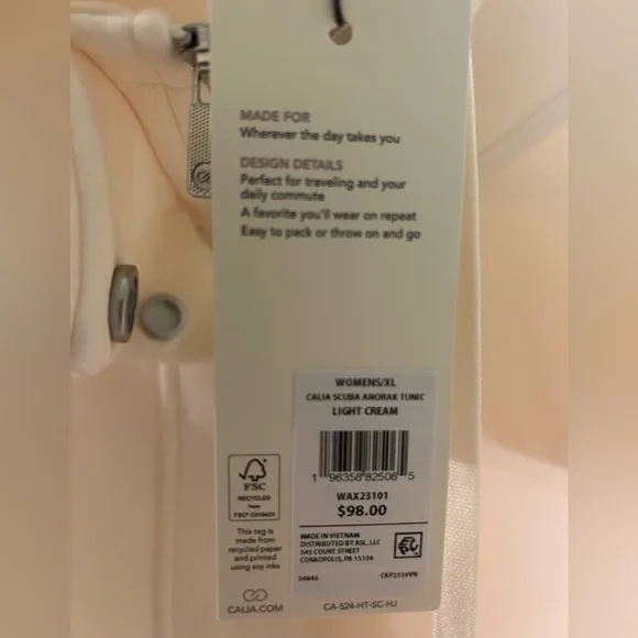 Calia XL Cream Scuba Tunic NWT - Picture 5 of 6